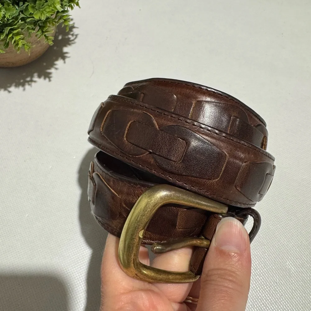 Vintage Brown Leather‎ Woven Belt Mens Size 40 Western Festival Boho Southwest